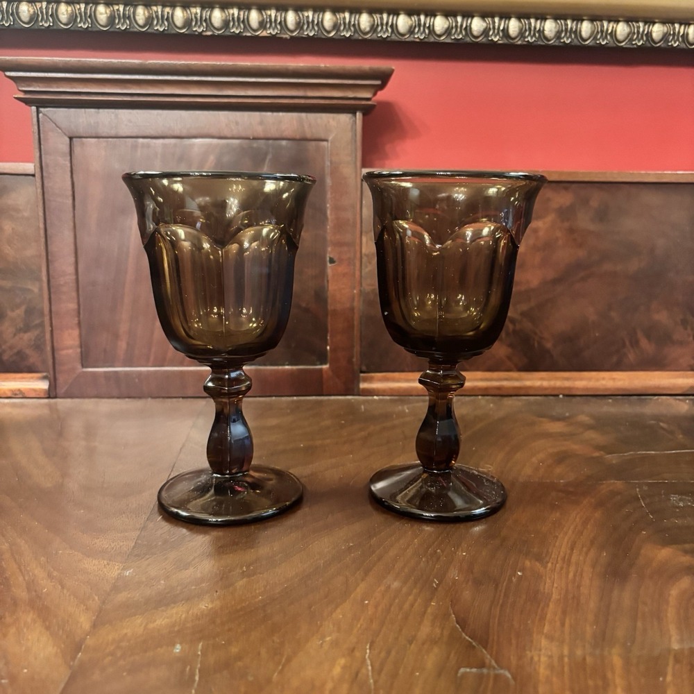 Vintage Imperial Glass Old Williamsburg Nut Brown Water Goblets Set of 2